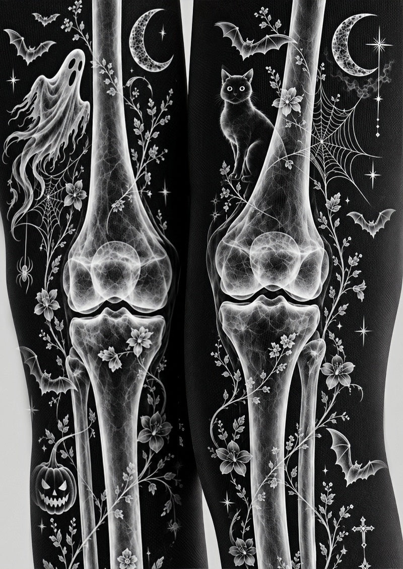 Gothic Bone Print Halloween Tights Hosiery Z69-61