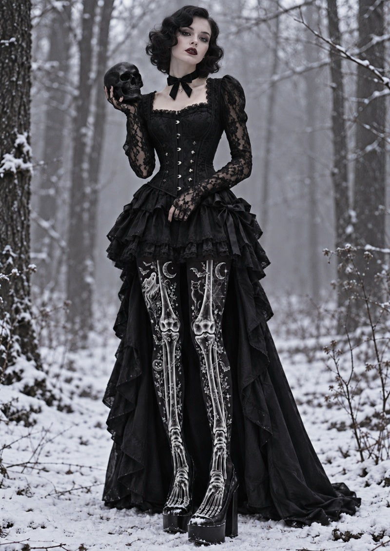 Gothic Bone Print Halloween Tights Hosiery Z69-61