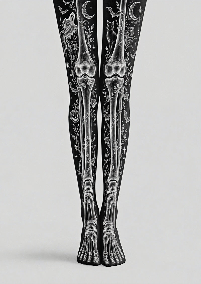 Gothic Bone Print Halloween Tights Hosiery Z69-61
