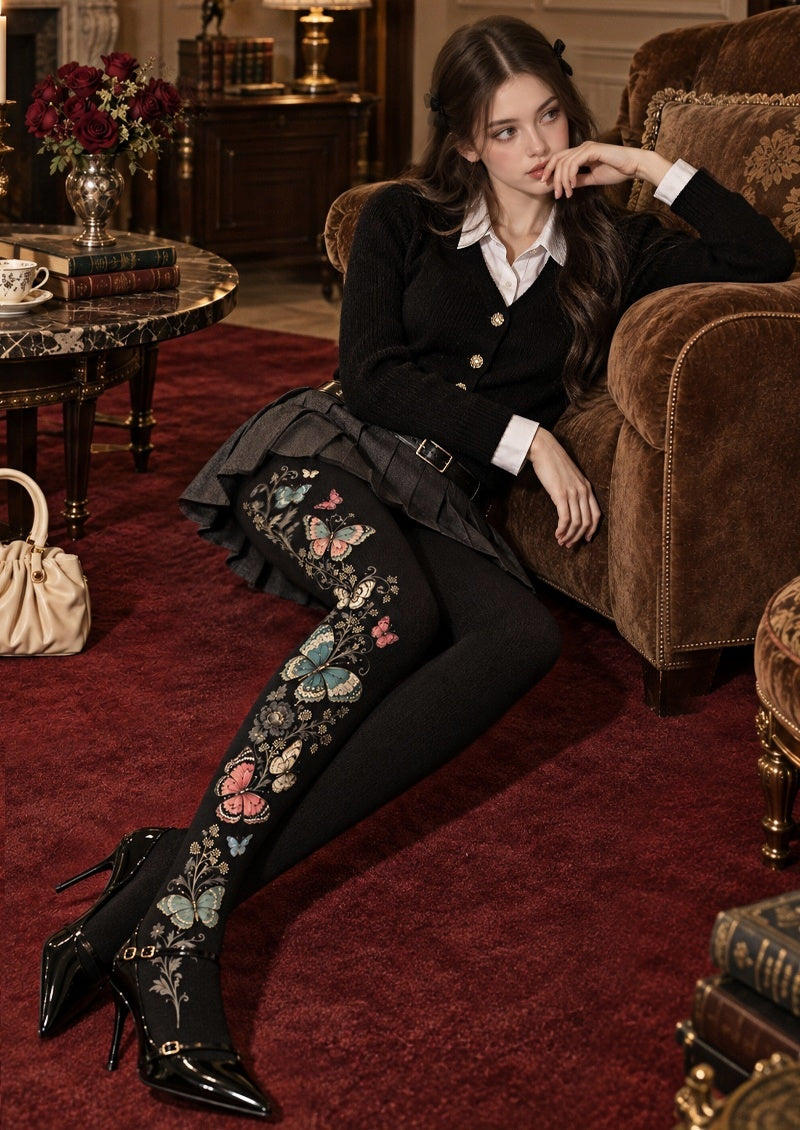 Vintage Butterfly Floral Tights Hosiery Pantyhose Z69-63
