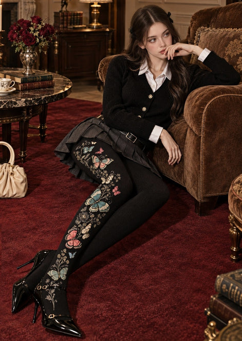 Vintage Butterfly Floral Tights Hosiery Pantyhose Z69-63