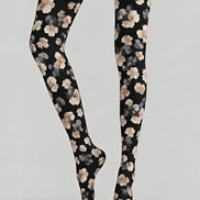 Black Watercolor Floral Tights Hosiery Pantyhose Z69-64