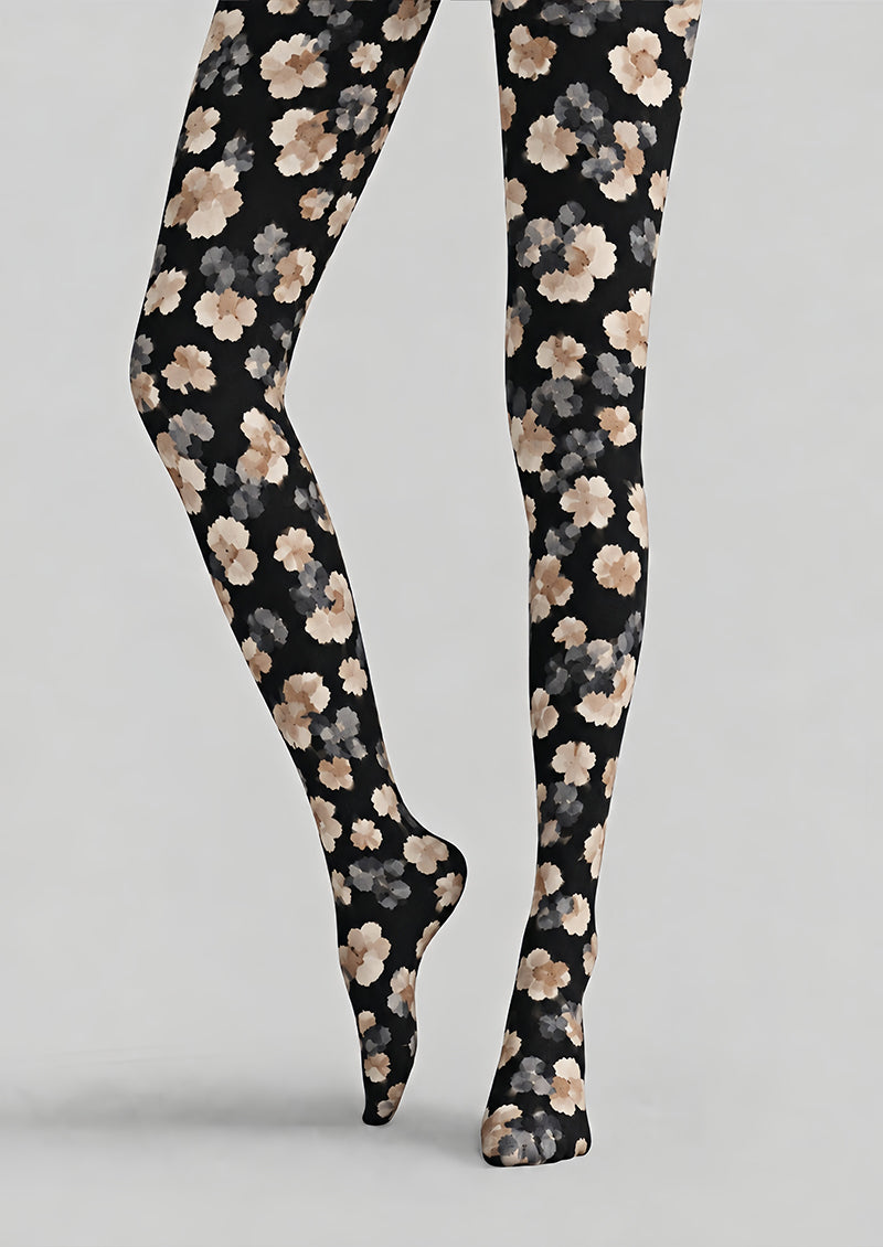 Black Watercolor Floral Tights Hosiery Pantyhose Z69-64