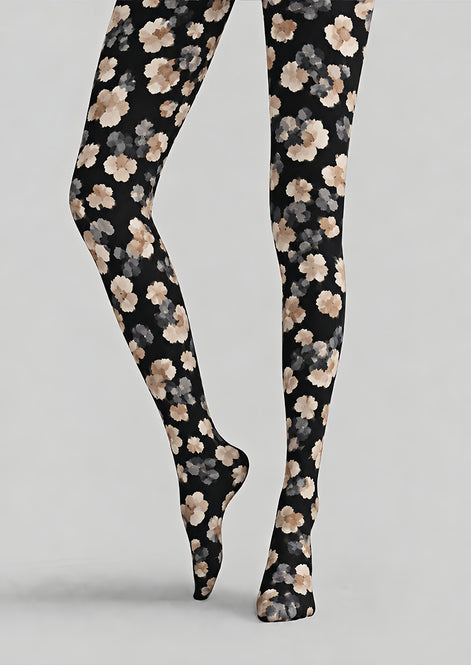 Black Watercolor Floral Tights Hosiery Pantyhose Z69-64