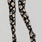 Black Watercolor Floral Tights Hosiery Pantyhose Z69-64