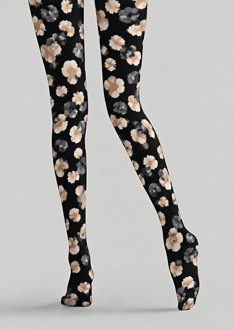 Black Watercolor Floral Tights Hosiery Pantyhose Z69-64