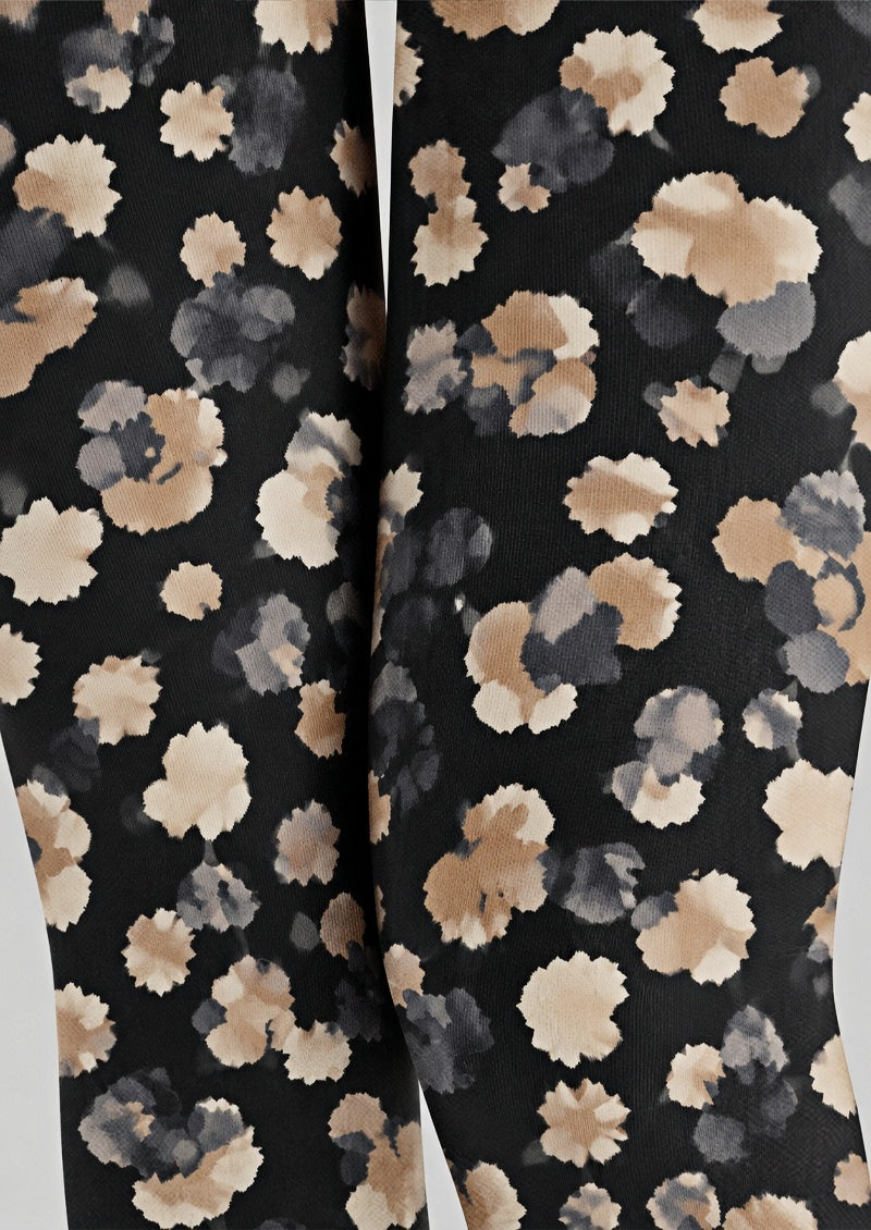 Black Watercolor Floral Tights Hosiery Pantyhose Z69-64
