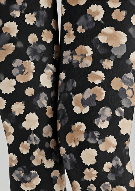 Black Watercolor Floral Tights Hosiery Pantyhose Z69-64
