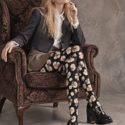 Black Watercolor Floral Tights Hosiery Pantyhose Z69-64