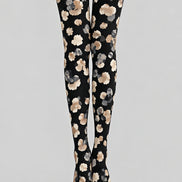 Black Watercolor Floral Tights Hosiery Pantyhose Z69-64