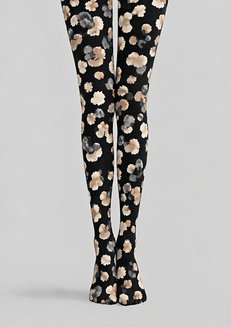Black Watercolor Floral Tights Hosiery Pantyhose Z69-64