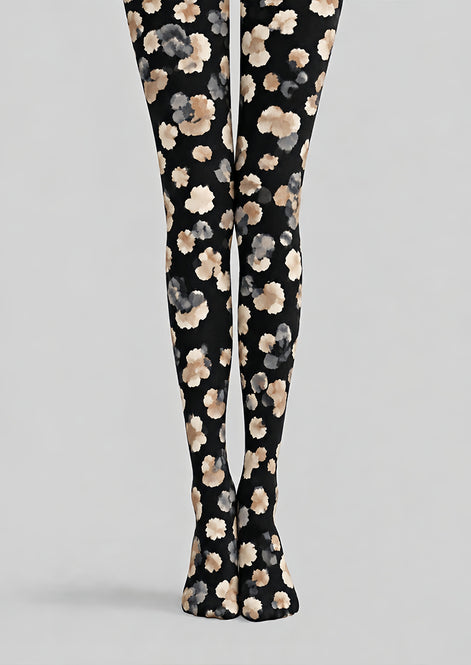 Black Watercolor Floral Tights Hosiery Pantyhose Z69-64