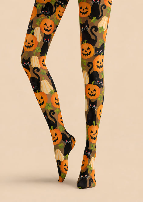 Halloween Pumpkin Cat Graphic Tights Pantyhose Z69-65