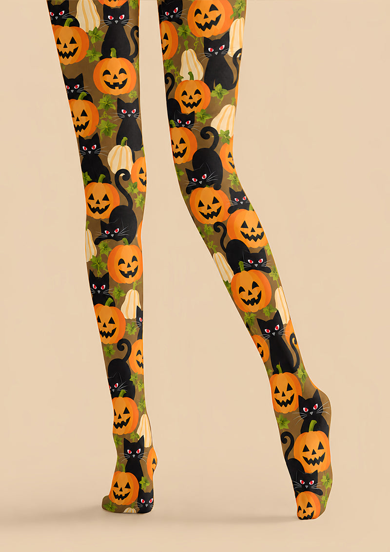 Halloween Pumpkin Cat Graphic Tights Pantyhose Z69-65