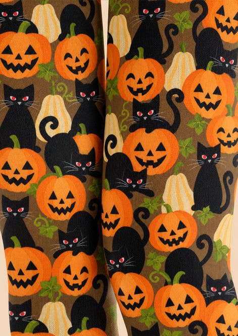 Halloween Pumpkin Cat Graphic Tights Pantyhose Z69-65