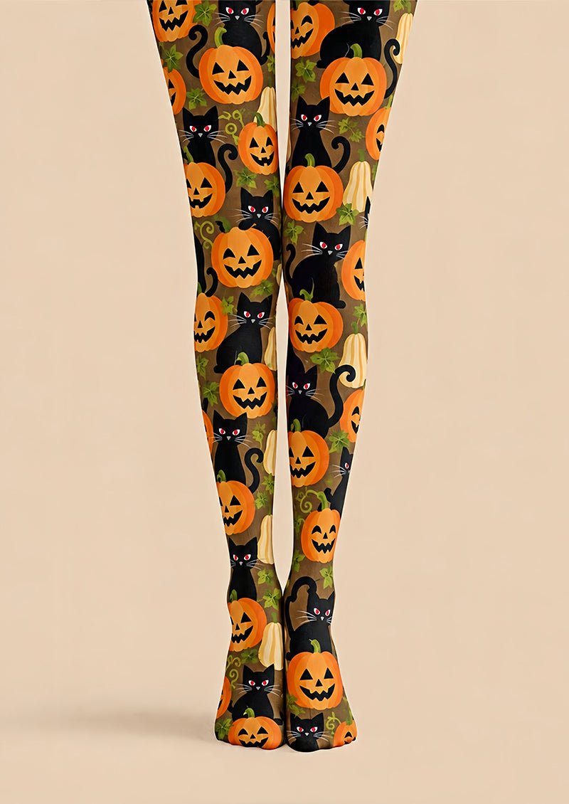 Halloween Pumpkin Cat Graphic Tights Pantyhose Z69-65