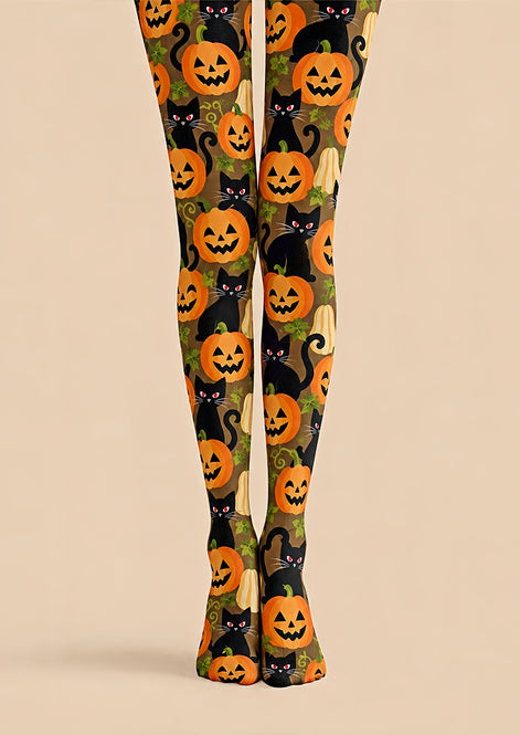 Halloween Pumpkin Cat Graphic Tights Pantyhose Z69-65