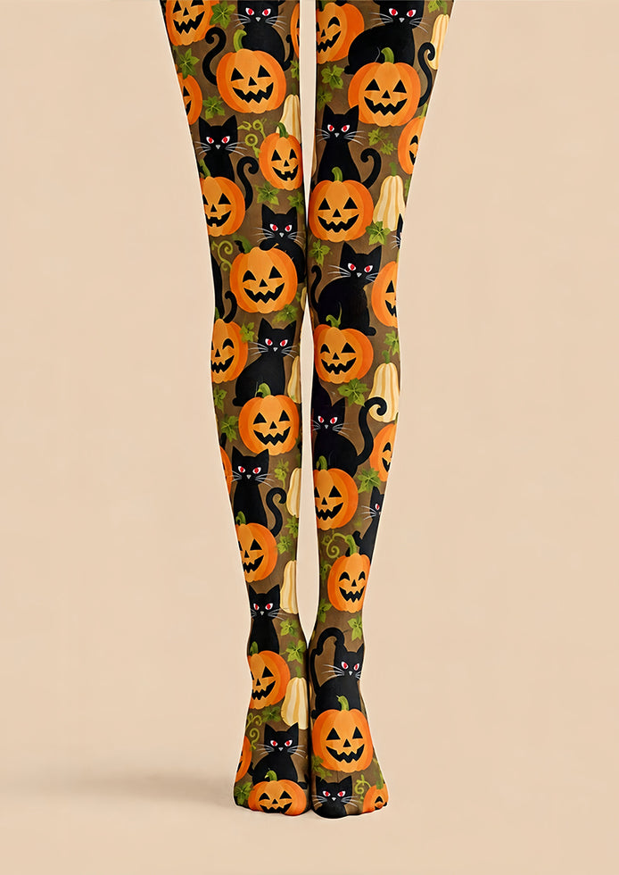 Halloween Pumpkin Cat Graphic Tights Pantyhose Z69-65