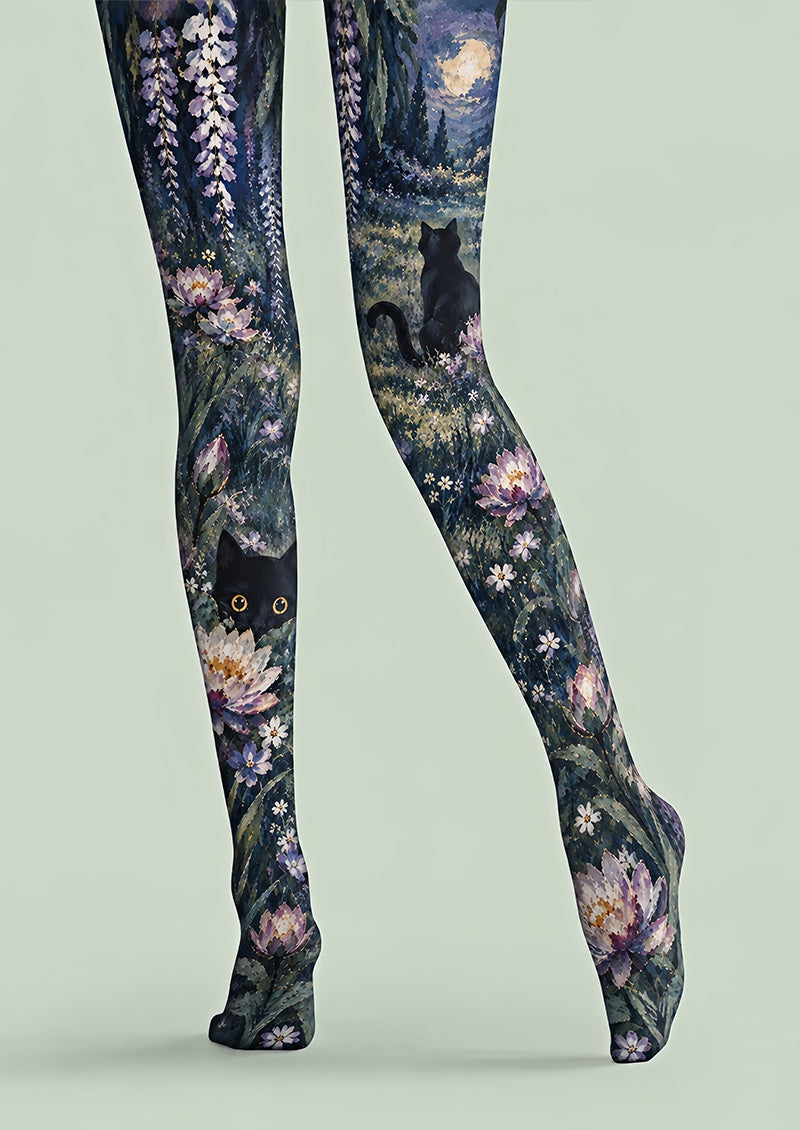 Moonlit Garden Cat Tights Hosiery Pantyhose Z69-66
