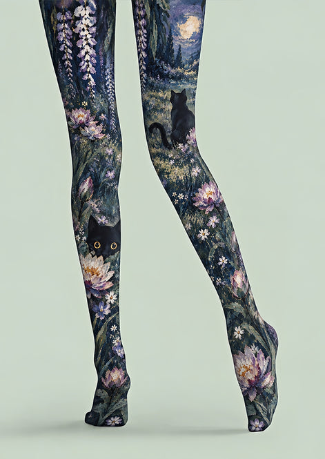 Moonlit Garden Cat Tights Hosiery Pantyhose Z69-66