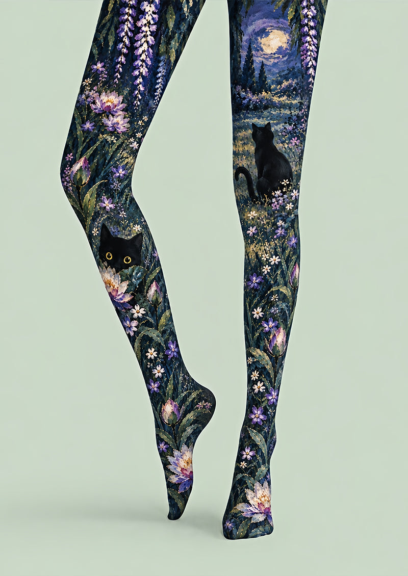 Moonlit Garden Cat Tights Hosiery Pantyhose Z69-66