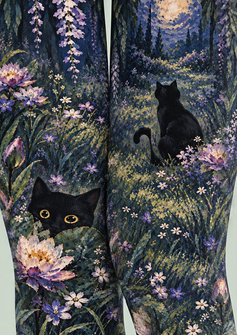 Moonlit Garden Cat Tights Hosiery Pantyhose Z69-66