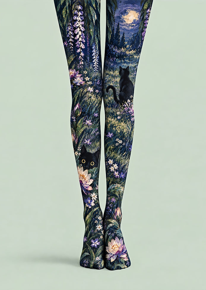 Moonlit Garden Cat Tights Hosiery Pantyhose Z69-66
