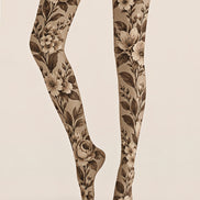 Brown Vintage Flower Tights Hosiery Pantyhose Z69-67