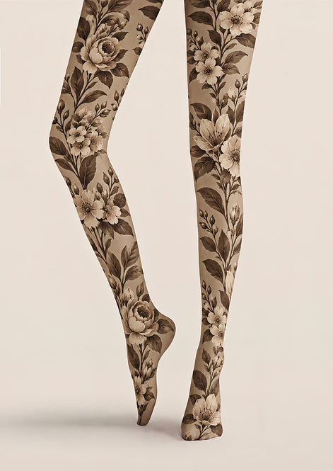 Brown Vintage Flower Tights Hosiery Pantyhose Z69-67