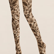 Brown Vintage Flower Tights Hosiery Pantyhose Z69-67