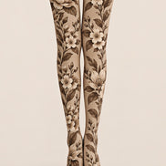 Brown Vintage Flower Tights Hosiery Pantyhose Z69-67