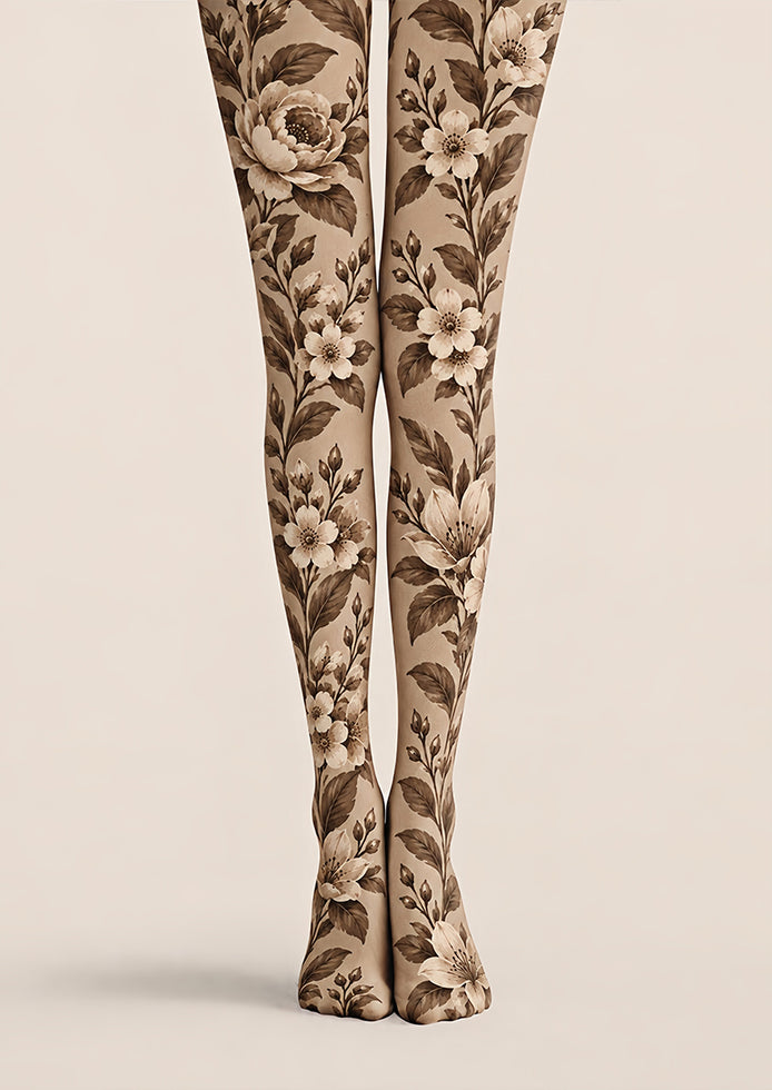 Brown Vintage Flower Tights Hosiery Pantyhose Z69-67