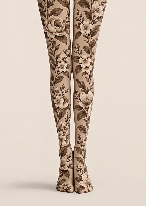 Brown Vintage Flower Tights Hosiery Pantyhose Z69-67