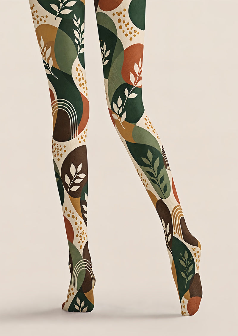 Artsy Leaf Pattern Tights Hosiery Pantyhose Z69-68