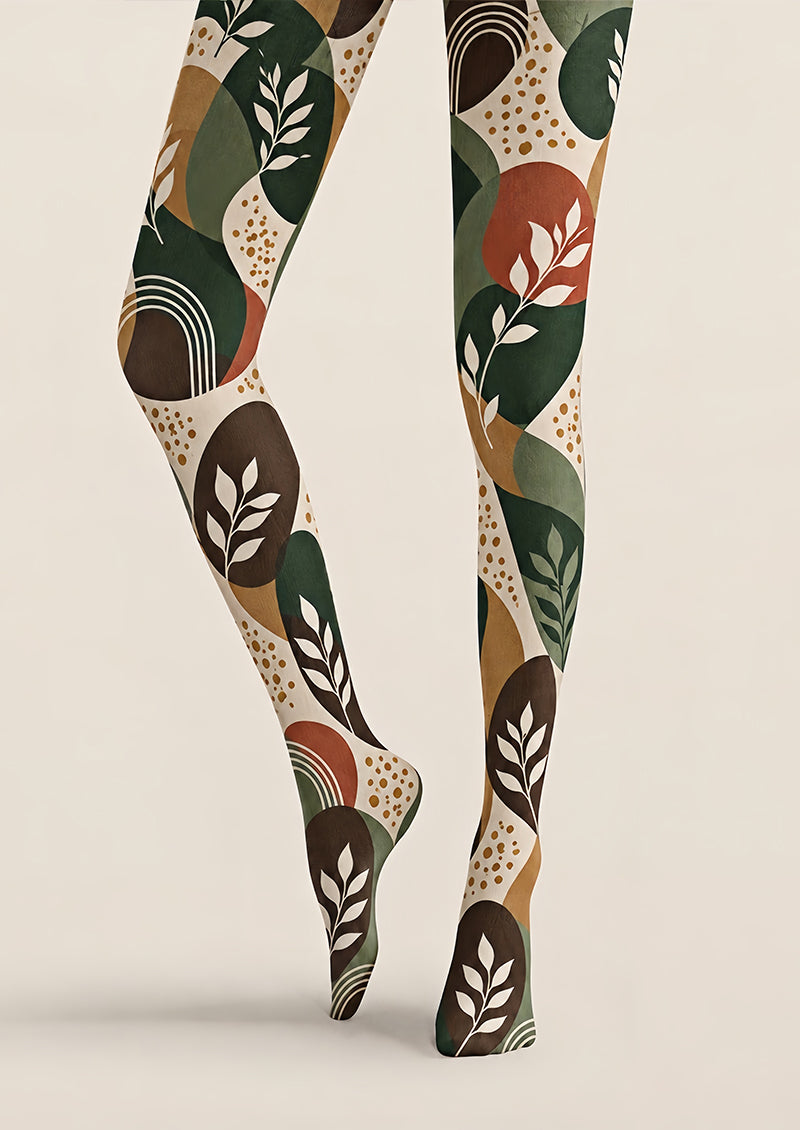 Artsy Leaf Pattern Tights Hosiery Pantyhose Z69-68