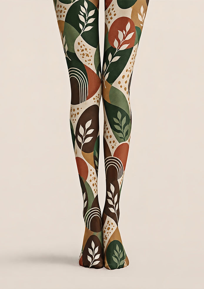 Artsy Leaf Pattern Tights Hosiery Pantyhose Z69-68