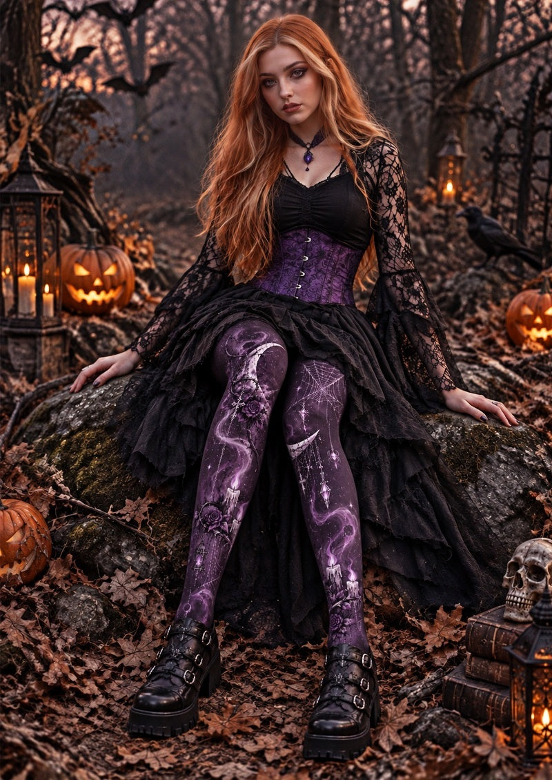 Purple Gothic Fantasy Tights Hosiery Pantyhose Z69-70