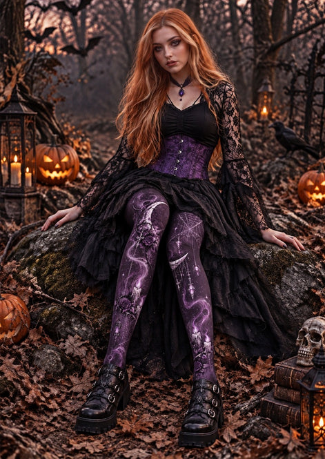 Purple Gothic Fantasy Tights Hosiery Pantyhose Z69-70