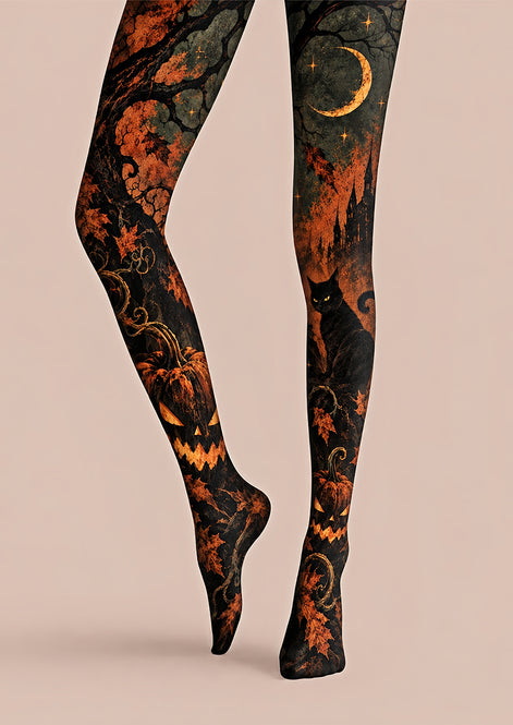 Haunted Cat Pumpkin Tights Hosiery Pantyhose Z69-71