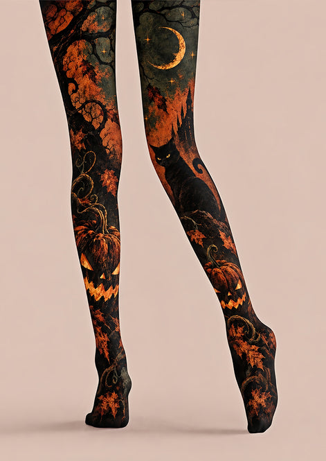 Haunted Cat Pumpkin Tights Hosiery Pantyhose Z69-71