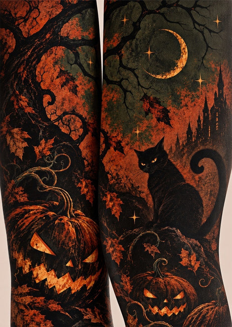 Haunted Cat Pumpkin Tights Hosiery Pantyhose Z69-71