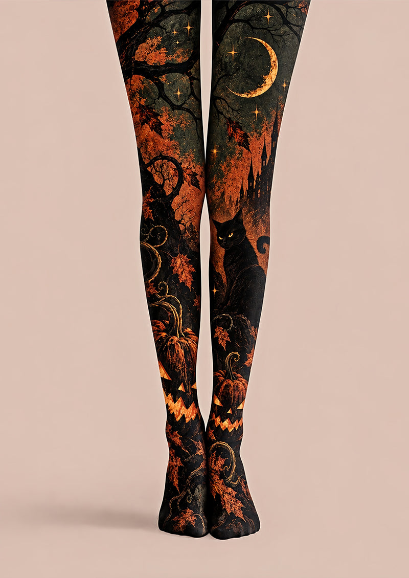 Haunted Cat Pumpkin Tights Hosiery Pantyhose Z69-71