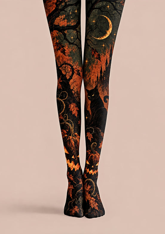 Haunted Cat Pumpkin Tights Hosiery Pantyhose Z69-71