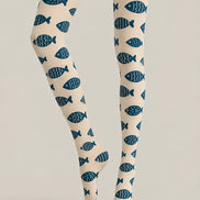 Navy Fish Print Animal Tights Hosiery Pantyhose Z69-76