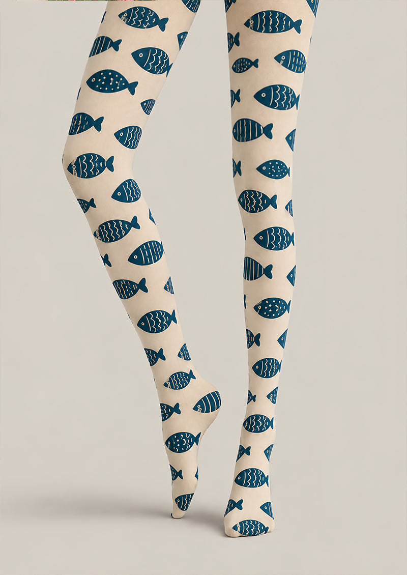 Navy Fish Print Animal Tights Hosiery Pantyhose Z69-76