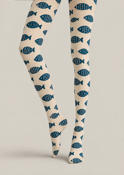 Navy Fish Print Animal Tights Hosiery Pantyhose Z69-76