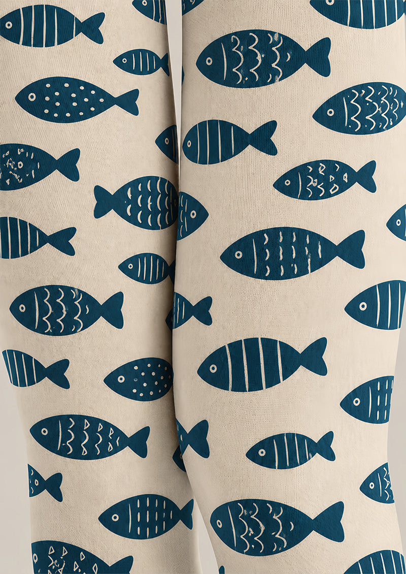 Navy Fish Print Animal Tights Hosiery Pantyhose Z69-76