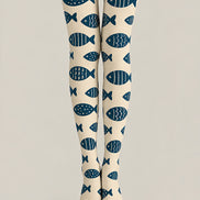 Navy Fish Print Animal Tights Hosiery Pantyhose Z69-76