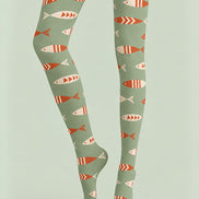 Sage Green Fish Print Tights Pantyhose Z69-77
