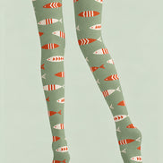 Sage Green Fish Print Tights Pantyhose Z69-77